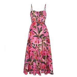 Farm Rio Leopard Forest Midi Dress Size Large